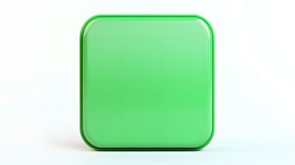 Blank Mobile application icon, button - green square with round corners. 3d rendering, white background