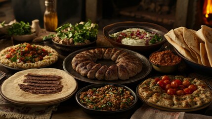 Obraz premium Rustic Middle Eastern Cuisine on a Table