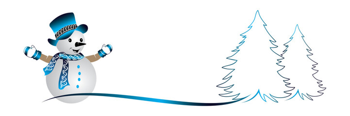 illustration of snowman and christmas tree