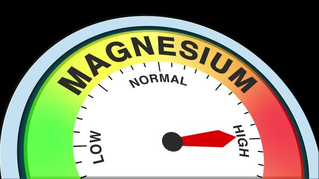 Magnesium Level Text or Word Low and Medium to High Meter Concept Animation on Black Background and Blue Screen