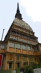Pastel of one of the most important historical buildings in Turin, Piemonte, Italy.
