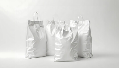 group of white plastic shopping bags. isolated background