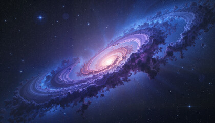 Spiral galaxy with glowing core and vibrant blue halo