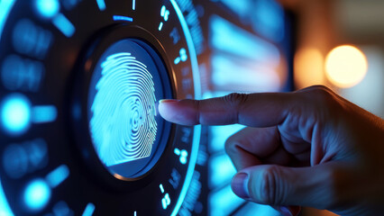 Close-up view of a finger pressing on a smart device's screen, showcasing fingerprint recognition technology