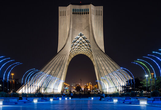 Tehran Iran September 26 2024: Azadi Tower in Tehran at night, the capital of Iran