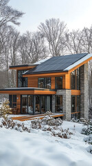 Minimalist Solar-Powered Home in Snowy Landscape