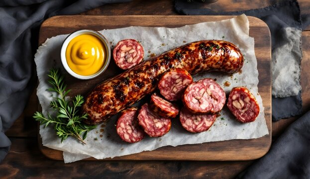 Traditional Swiss Berner Zungenwurst Sausage with Mustard (Swiss Cuisine)
