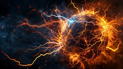 A vibrant cosmic sphere surrounded by luminous energy streams in a dark space setting at dusk