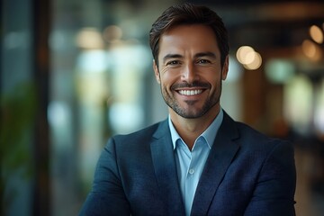 Obraz premium Happy Businessman Portrait - Natural Light Office Headshot