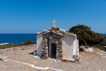 Agios Georgios (Saint George) church near Drakano tower in Ikaria island, Greece