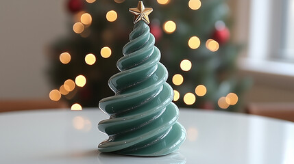 Spiral Green Christmas Tree Candle with a Star – Minimalist Holiday Decor, Ai Generative