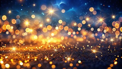 Obraz premium A shimmering sea of sparkling gold lights against a backdrop of celestial blue with twinkling stars