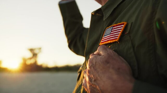 Details Of The Sun Hitting The Flag On The Soldier Uniform 