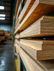Obraz premium Wooden plywood in stock, ready for construction.