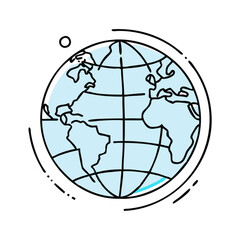 Blue globe icon highlighting continents