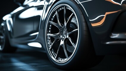 Close-Up of a Chrome Rim on a Black Car
