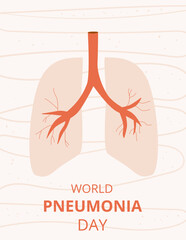 World Pneumonia Day banner. Lungs and text on background, symbolizing global respiratory health awareness. Vector illustration.