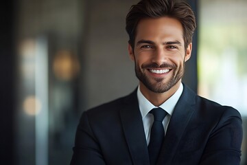 Fototapeta premium Smiling Young Entrepreneur in Suit - Professional Portrait