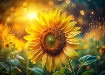 Fototapeta premium Sunflower Floral Design Long Exposure Photography of Vibrant Yellow Petals and Seeds in a Summer Garden Capturing the Essence of Nature's Beauty and Warmth