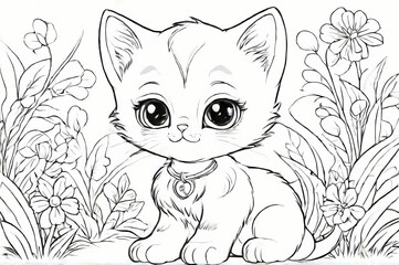 Obraz premium Cute Young Cat Coloring Book Page
