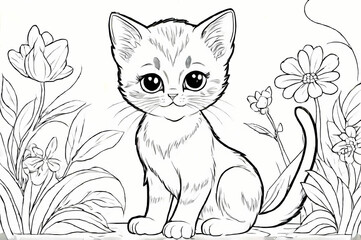 Obraz premium Cute Young Cat Coloring Book Page