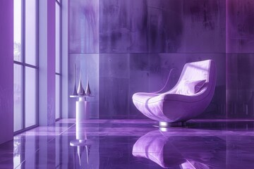 Modern purple interior design with sleek chair and minimalist decor