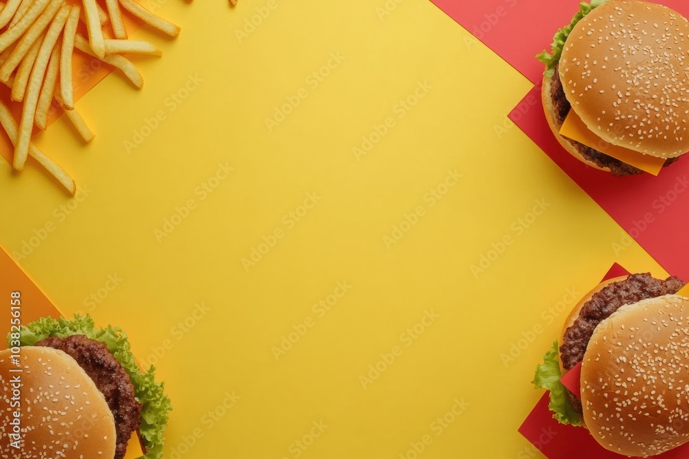 Aufkleber brightly colored burgers and crispy fries create a playful arrangement, inviting viewers to enjoy a 