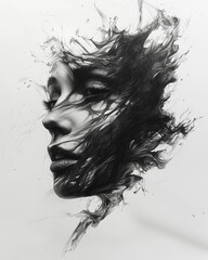 Fototapeta premium female profile dissolving into chaotic strokes, blending realism with abstract elements