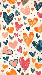 Seamless Pattern of Hearts in Various Sizes and Colors on Soft Pastel Background