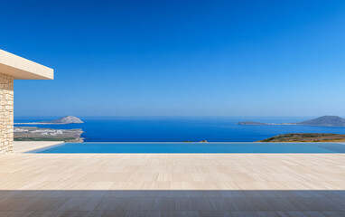 Obraz premium Stunning ocean view from luxurious villa infinity pool in bright daylight in a coastal area