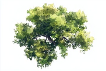 Vector tree top watercolor hand drawn view isolated on white background for landscape plan and architecture layout drawing, elements for environment and garden 