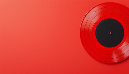 A vibrant red vinyl record on a smooth red background, perfect for music enthusiasts and retro design lovers.