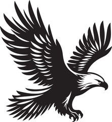Obraz premium Black silhouette flying eagle with white background