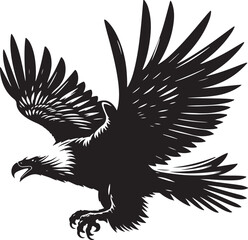 Obraz premium Black silhouette flying eagle with white background