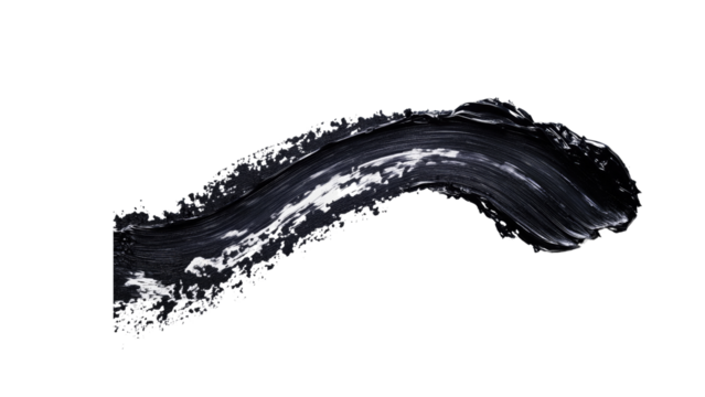 An abstract black brush stroke design on isolated on transparency PNG background.