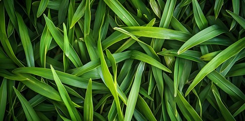 Obraz premium A close-up view of vibrant green grass blades layered together.