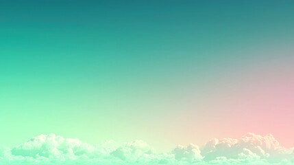 Obraz premium A vibrant green and pink gradient sky with fluffy white clouds at the bottom.