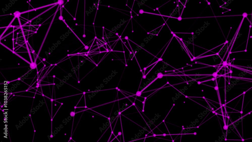 Poster connected purple lines and dots on a black abstract background. glowing blue plexus. abstract plexus