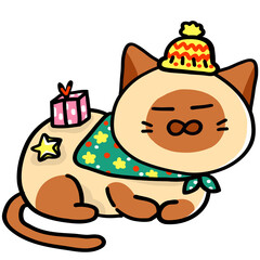 Cute christmas cat cartoon illustration