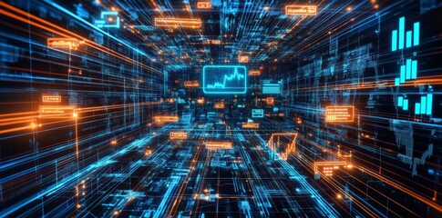 Obraz premium Abstract Digital Network with Glowing Lines and Data