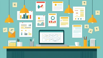 Naklejka premium Creative workspace a visual journey through data analytics and project management tools