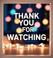 Luminous sign is displaying a thank you message for watching, with a colorful bokeh background. Background that says thank you for watching