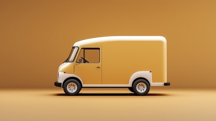 Yellow Delivery Van Isolated on Orange Background