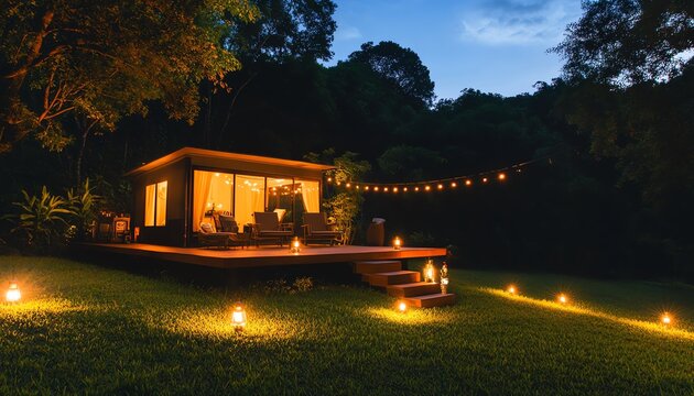 Rear view serenades, innovative lighting entwined, romantic atmosphere blooms under the stars