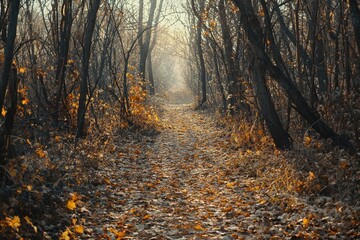 Obraz premium Autumn Path Through a Peaceful Forest