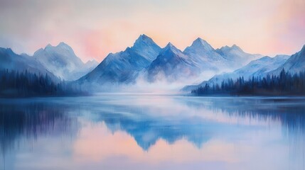 Misty Peaks of Rocky Mountains at Dawn Light