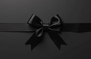 Black satin ribbon bow on a dark background, minimalistic and elegant composition for luxury packaging, gift wrapping, and Black Friday promotions