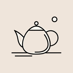 Fototapeta premium Minimalist teapot line drawing in black on beige background with copy space