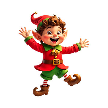 Christmas cartoon 3D Santa's elf isolated on transparent background. Green Elf PNG