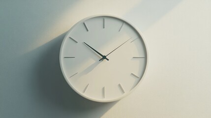 minimalist timepiece sleek wall clock with clean lines against pure white monochromatic design subtle shadow play embodiment of modern simplicity and precise timekeeping